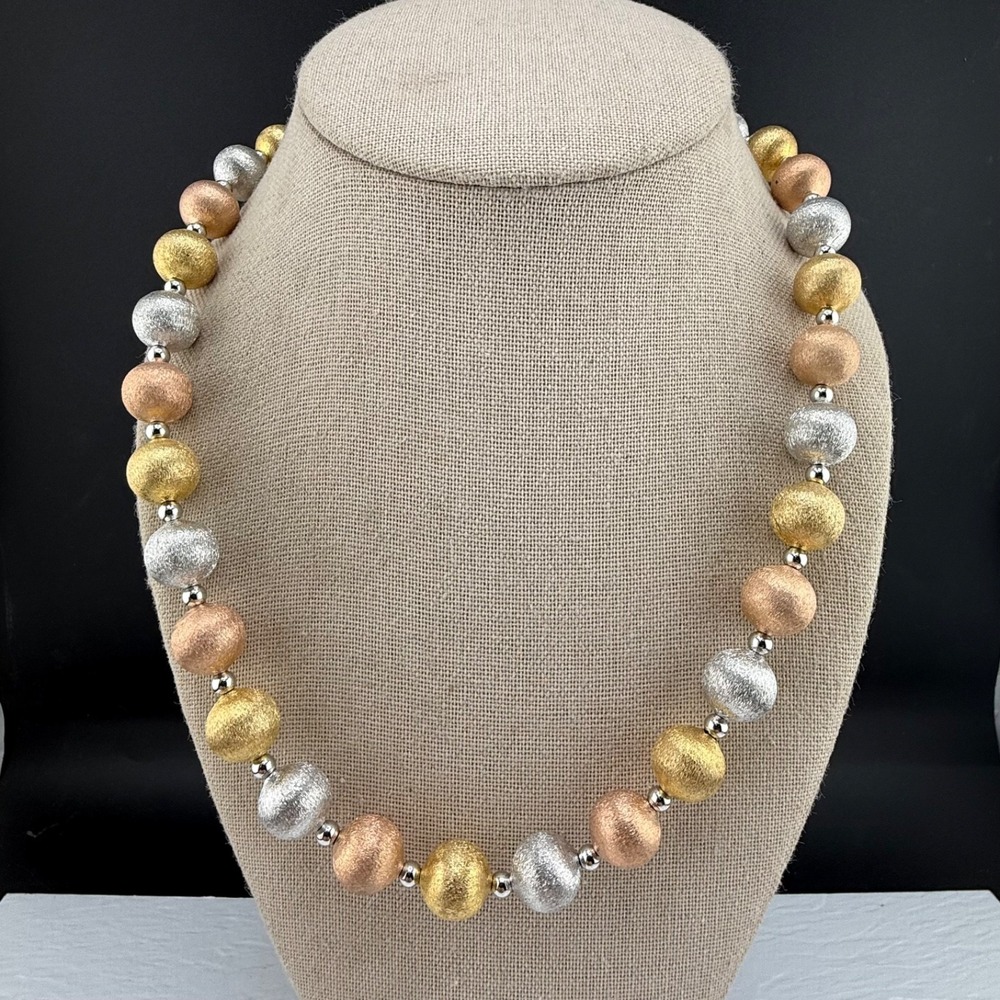 Metal Beaded Necklace Mixed Metal Snap Closure 20”